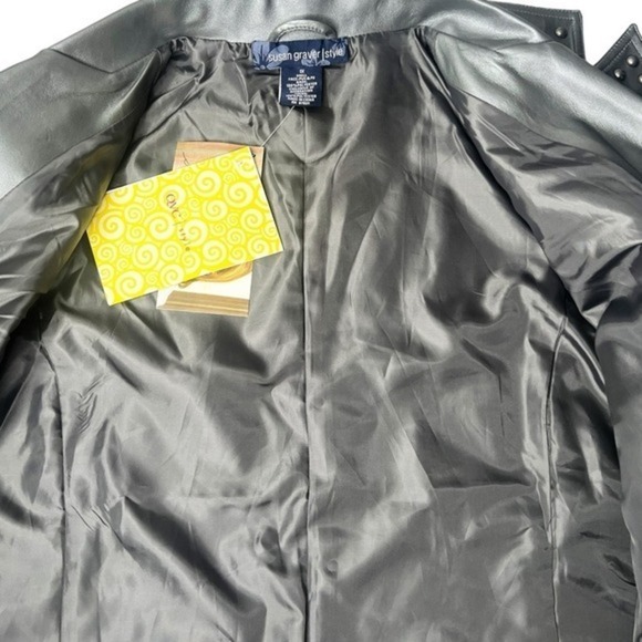 Susan Graver Studded Gunmetal Gray Rocker Moto Jacket Faux Leather Size 1X - Picture 6 of 9